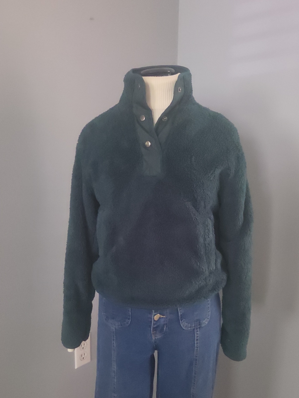Wallflower Dark Green Sherpa Snap Pullover Jacket